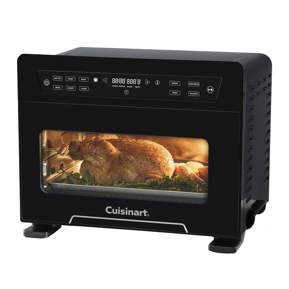 Cuisinart TOA-100 10-in-1 Digital Toaster Oven Air Fryer, black single-cavity front three-quarter view with touchscreen controls