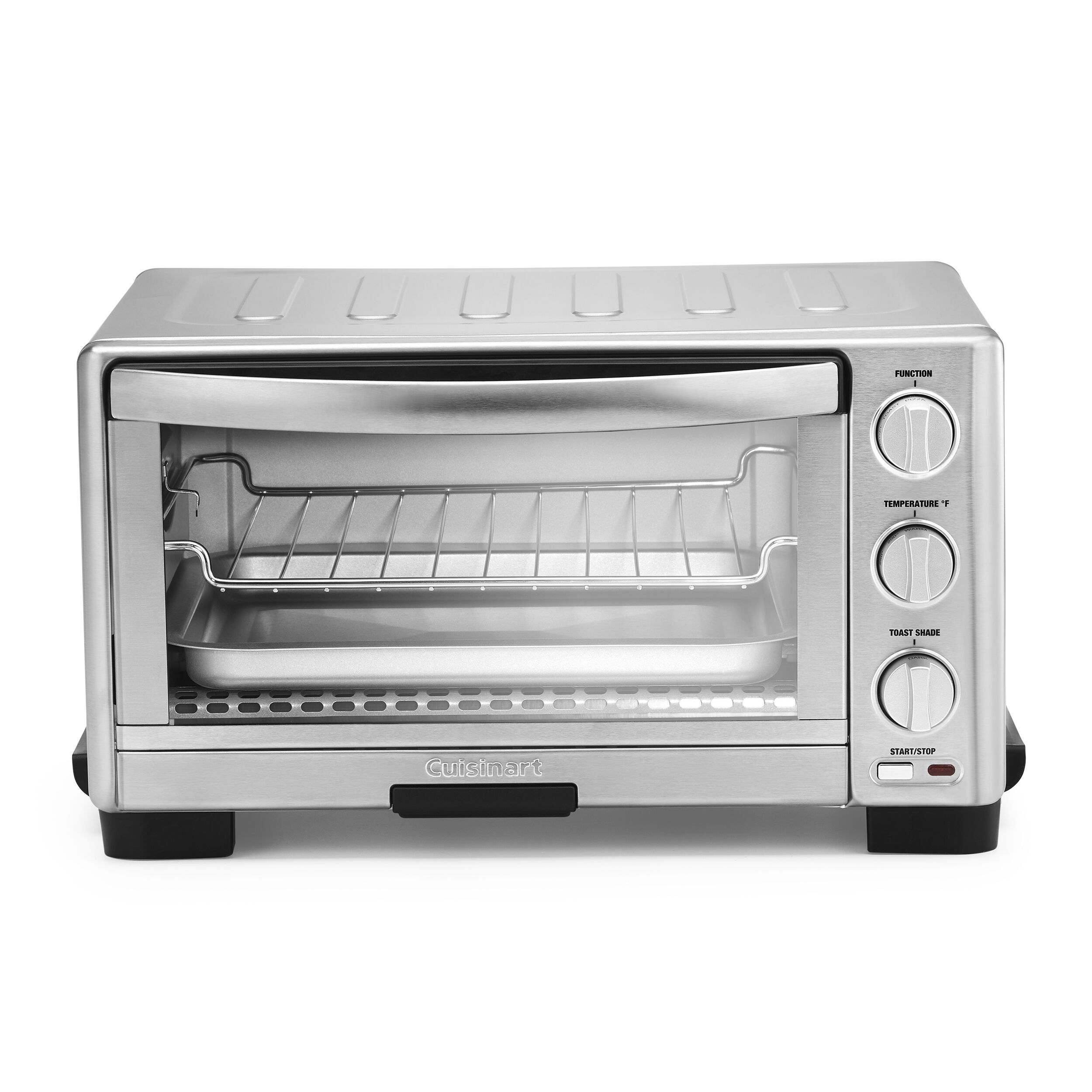Cuisinart TOB-1010 single-cavity toaster oven with stainless front, three dials, START/STOP button and upper rack, exact model page gallery image