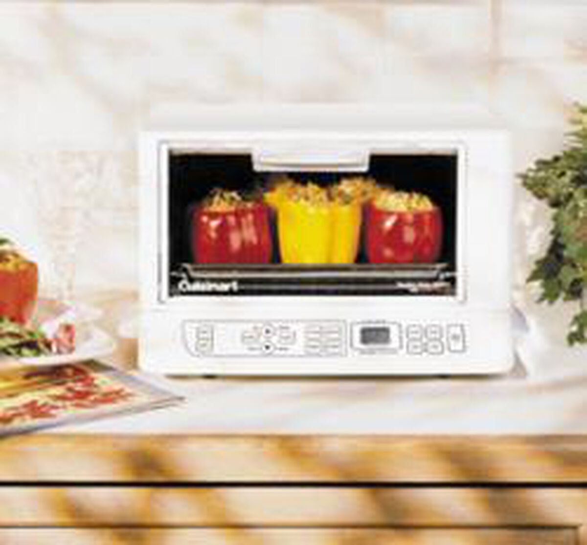 Exact Cuisinart TOB-160 product-page image showing one white toaster-oven broiler cavity with a touchpad control panel and glass door