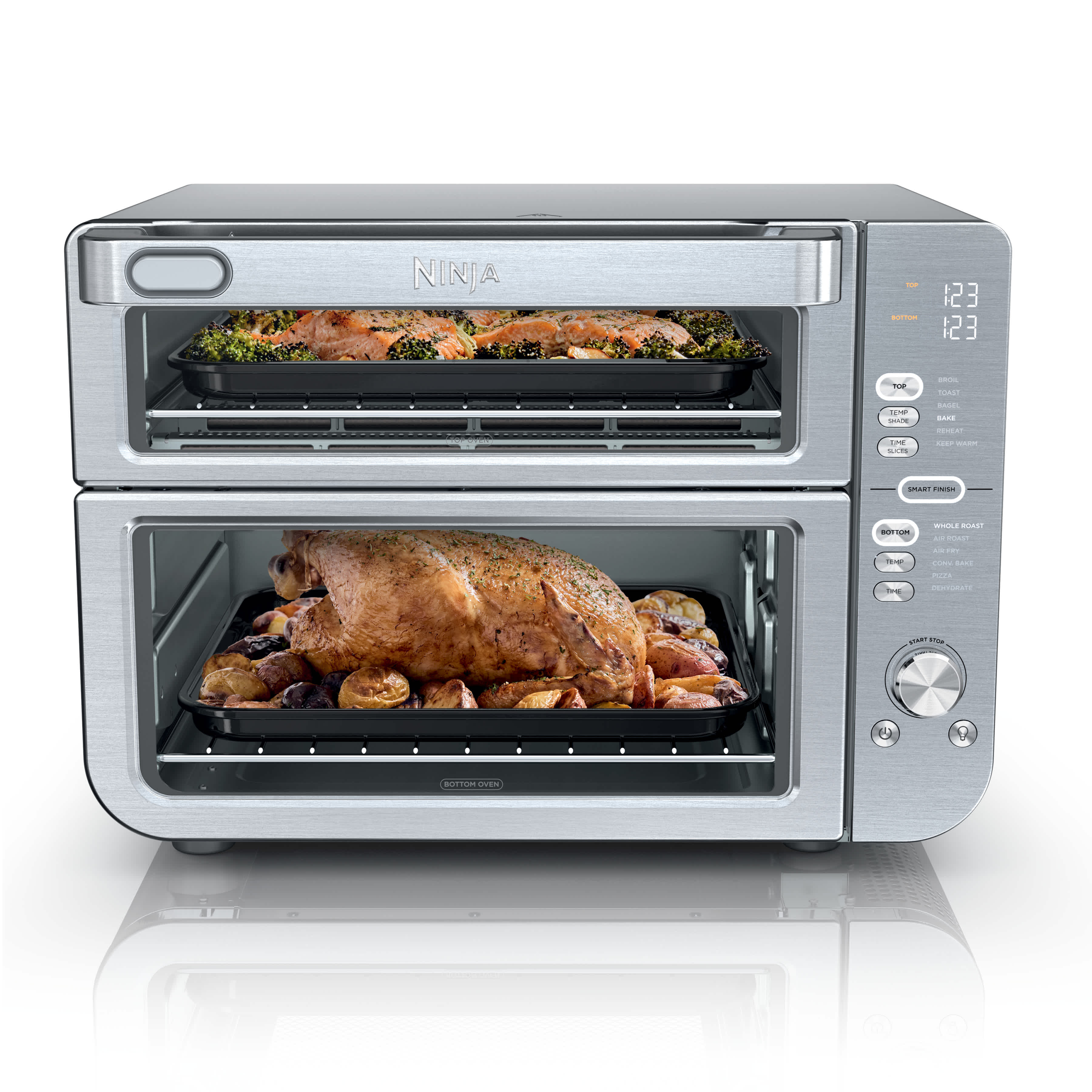 Ninja DCT601 Double Stack XL countertop oven in stainless, front view, manufacturer product image