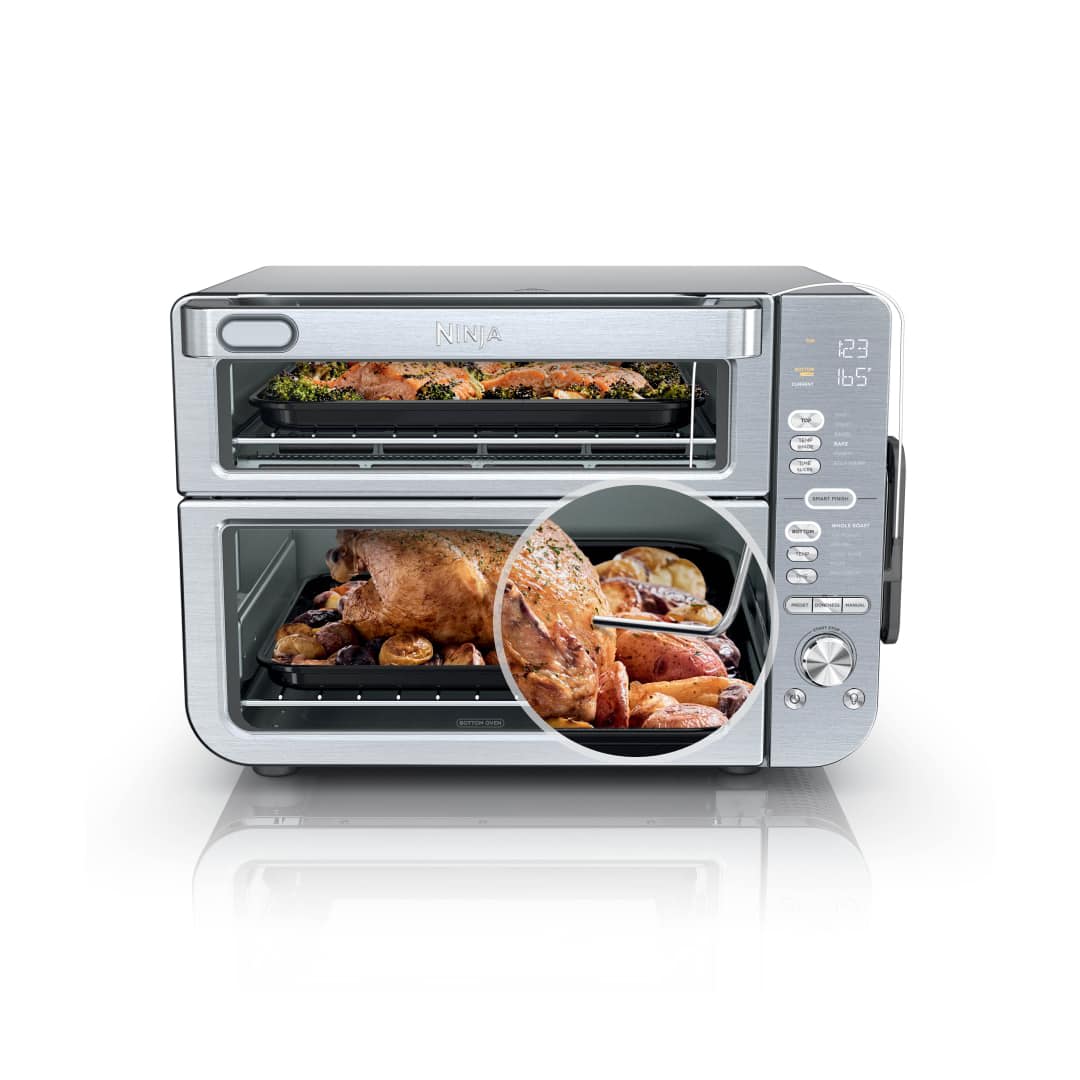 Ninja DCT651 Double Stack XL countertop oven in stainless, front view, manufacturer product image